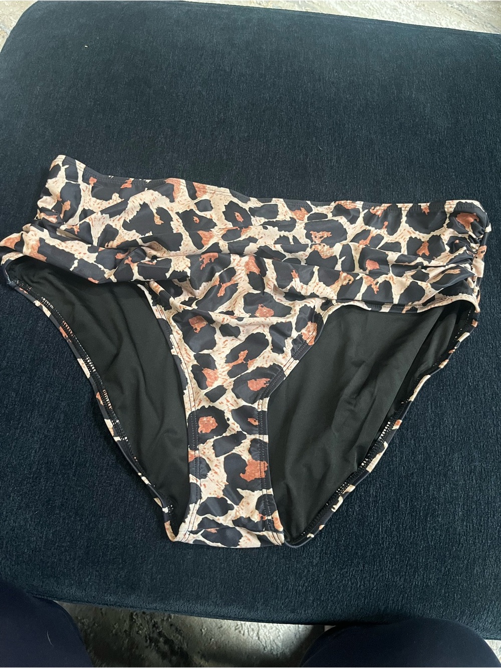 High-Waist Leopard Print Swim Bottoms - Black & Brown